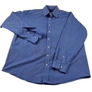 Jos A Bank Traveler Mens 16.5 35 Blue Micro-Check Dress Shirt Long Sleeve Cotton